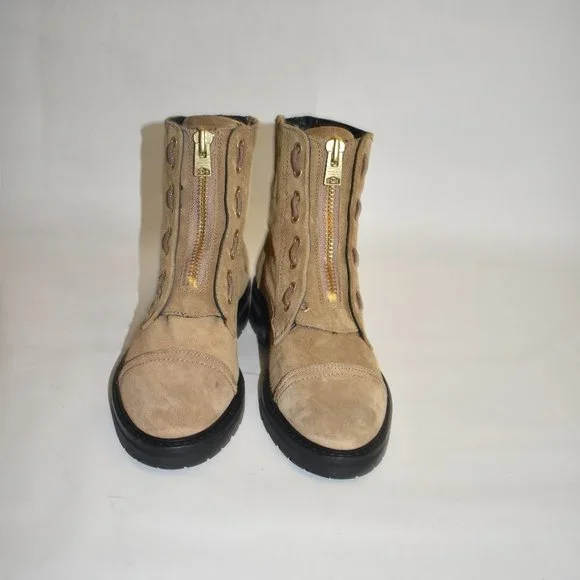 AllSaints Ariel Suede Lace Up Biker Boots Tan Brown Size 37 EU7 US